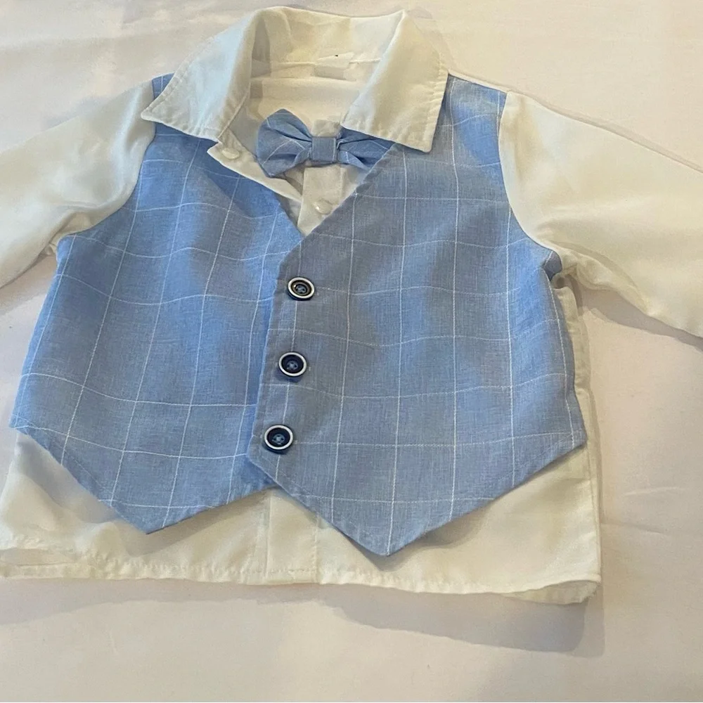 Othr Light Blue Plaid Vest with Matching Bow Tie
